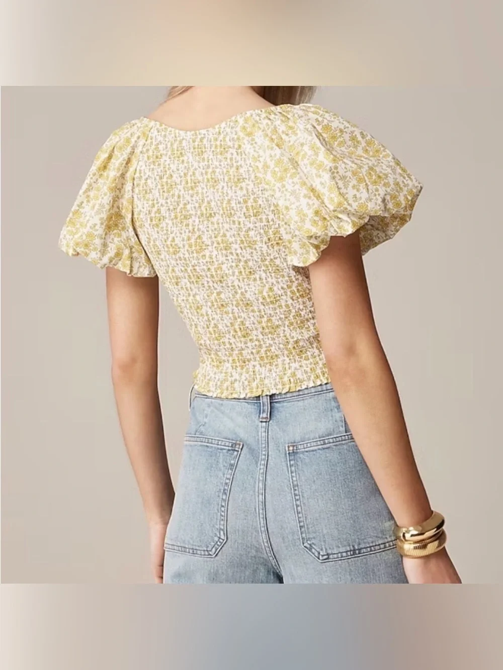 J.Crew Liberty Fabric Puff Sleeve Floral Top Yellow White Size 12 NWT